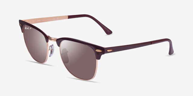 Ray-Ban RB3716 Clubmaster Burgundy Rose Gold AcetateSunglass Frames from EyeBuyDirect, Angle View