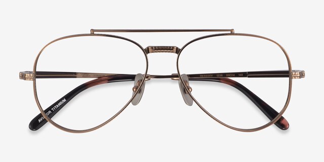 Ray-Ban RB8225V Aviator Rose Gold Tortoise TitaniumEyeglass Frames from EyeBuyDirect, Closed View