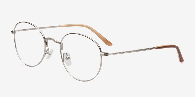Cupertino Silver MetalEyeglass Frames from EyeBuyDirect, Angle View