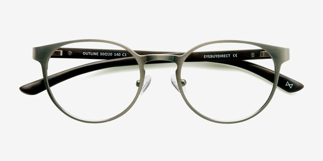 Outline Matte Silver & Wood Wood-textureEyeglass Frames from EyeBuyDirect, Closed View