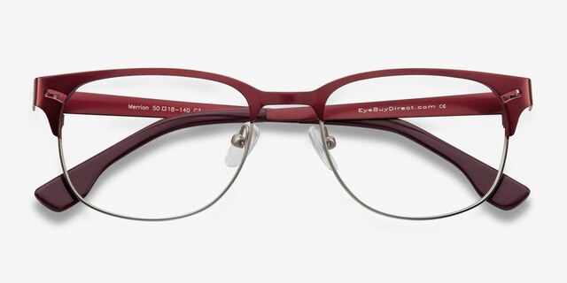 Merrion Burgundy MetalEyeglass Frames from EyeBuyDirect, Closed View