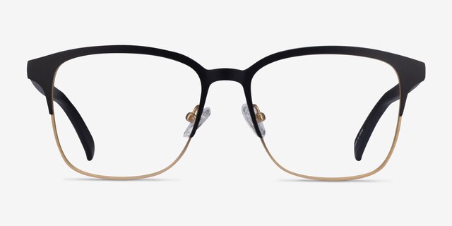 Intense Matte Black & Golden Acetate-metalEyeglass Frames from EyeBuyDirect, Front View