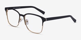 Intense Matte Black/Golden  Acetate-metal Montures de lunettes de vue d'EyeBuyDirect, Vue d'Angle