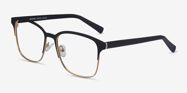 Intense Matte Black & Golden Acetate-metalEyeglass Frames from EyeBuyDirect, Angle View