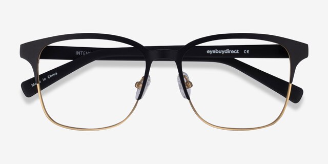 Intense Matte Black & Golden Acetate-metalEyeglass Frames from EyeBuyDirect, Closed View