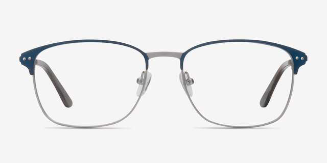 Arcadian Navy Silver MetalEyeglass Frames from EyeBuyDirect, Front View