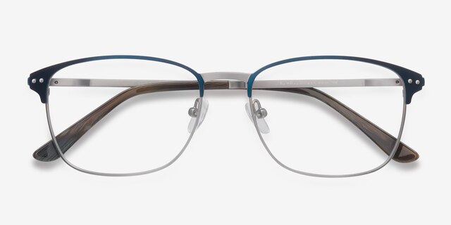 Arcadian Navy Silver MetalEyeglass Frames from EyeBuyDirect, Closed View