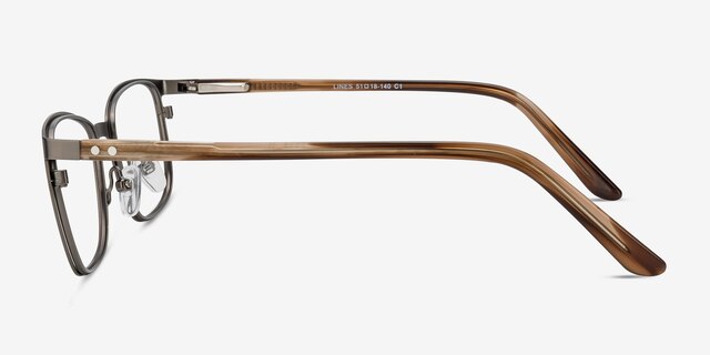 Lines Gunmetal MetalEyeglass Frames from EyeBuyDirect, Side View