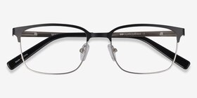 Manchester Black Silver Métal Montures de lunettes de vue d'EyeBuyDirect, Vue Rapprochée