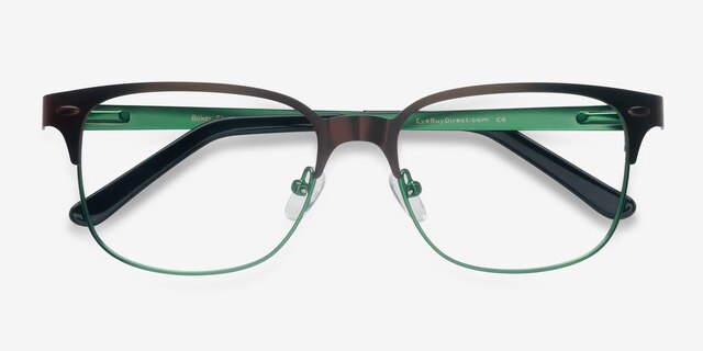 Baker Street Brown Green MétalMontures de lunettes de vue d'EyeBuyDirect, Vue Rapprochée