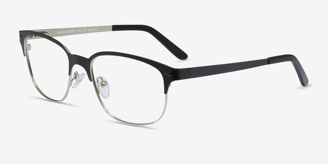 Baker Street Black Silver MetalEyeglass Frames from EyeBuyDirect, Angle View