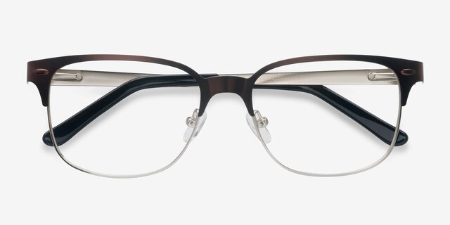 Baker Street Brown Silver MétalMontures de lunettes de vue d'EyeBuyDirect, Vue Rapprochée
