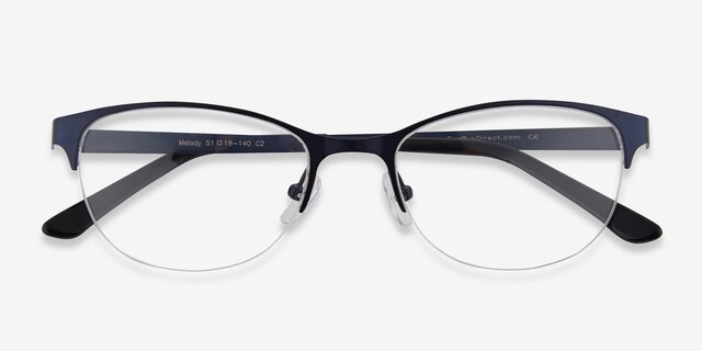 Melody Bleu marine MétalMontures de lunettes de vue d'EyeBuyDirect, Vue Rapprochée