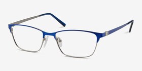 Cascade Bleu Métal Montures de lunettes de vue d'EyeBuyDirect, Vue d'Angle