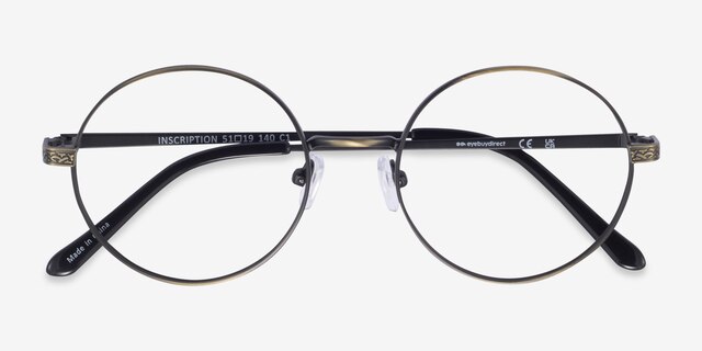 Inscription Bronze MetalEyeglass Frames from EyeBuyDirect, Closed View