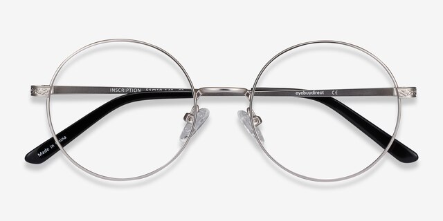 Inscription Silver MetalEyeglass Frames from EyeBuyDirect, Closed View