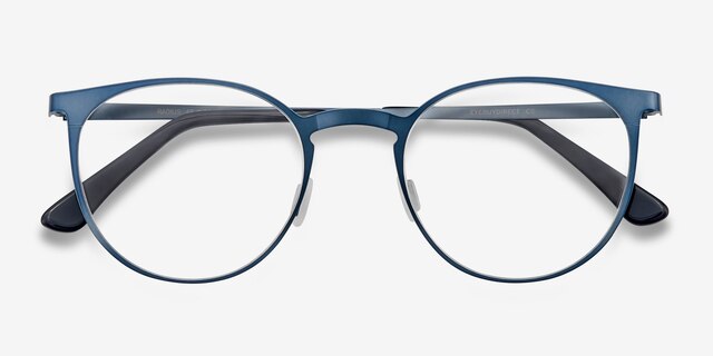 Radius Bleu MétalMontures de lunettes de vue d'EyeBuyDirect, Vue Rapprochée