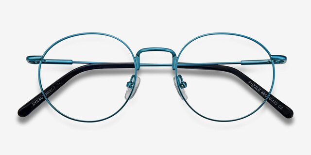 Puzzle Blue MetalEyeglass Frames from EyeBuyDirect, Closed View