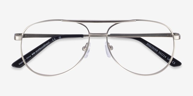 Discover Matte Silver MétalMontures de lunettes de vue d'EyeBuyDirect, Vue Rapprochée