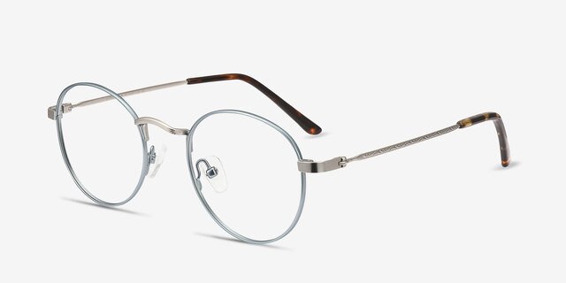 Cupertino Frost Blue MetalEyeglass Frames from EyeBuyDirect, Angle View