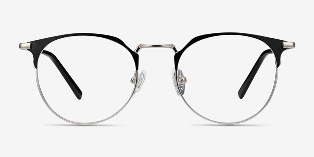 Veronica Black Silver MetalEyeglass Frames from EyeBuyDirect, Front View