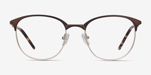 Perceive Brown Golden MetalEyeglass Frames from EyeBuyDirect, Front View