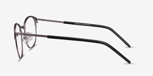 Perceive Black Gunmetal MetalEyeglass Frames from EyeBuyDirect, Side View