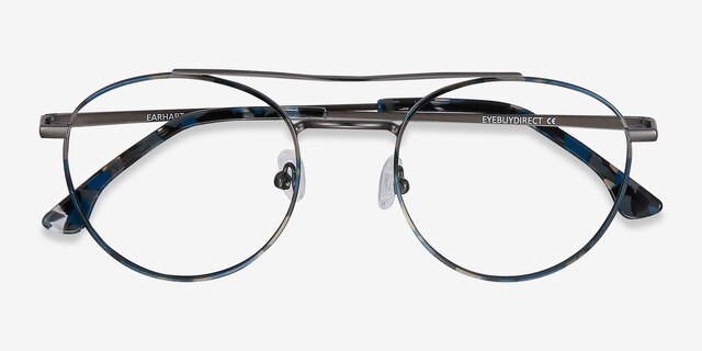 Earhart Blue Tortoise MetalEyeglass Frames from EyeBuyDirect, Closed View