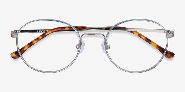 Progress Blue Silver MétalMontures de lunettes de vue d'EyeBuyDirect, Vue Rapprochée