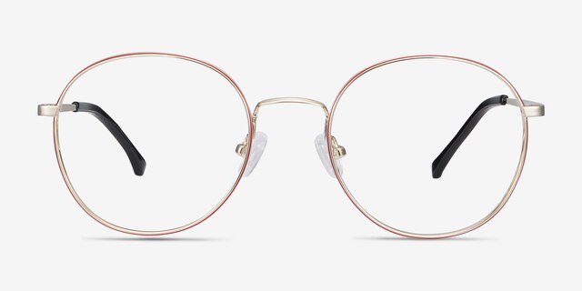 Progress Red Golden MetalEyeglass Frames from EyeBuyDirect, Front View