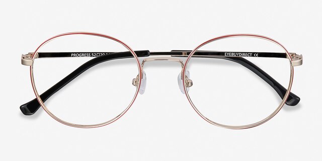 Progress Red Golden MetalEyeglass Frames from EyeBuyDirect, Closed View