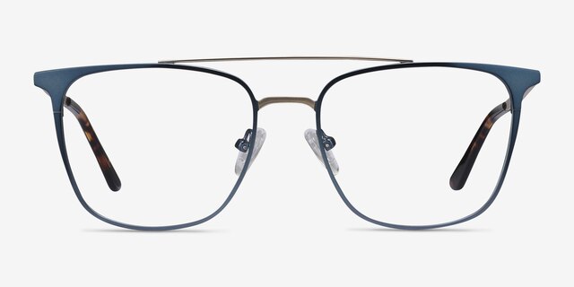 Contact Blue MetalEyeglass Frames from EyeBuyDirect, Front View