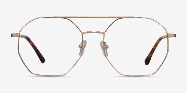 Eight Golden MetalEyeglass Frames from EyeBuyDirect, Front View