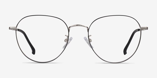 Inspire Black Silver MetalEyeglass Frames from EyeBuyDirect, Front View