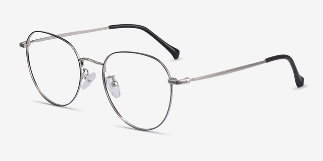 Inspire Black Silver MetalEyeglass Frames from EyeBuyDirect, Angle View