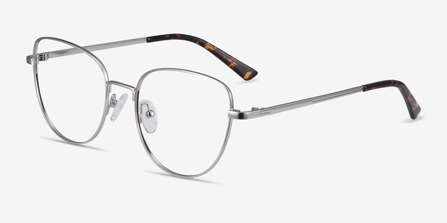 Clotilde Silver MetalEyeglass Frames from EyeBuyDirect, Angle View