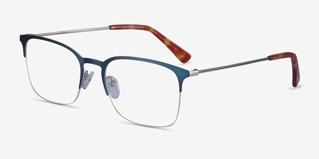 Vimy Blue MetalEyeglass Frames from EyeBuyDirect, Angle View