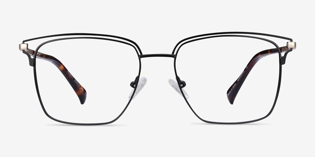 Hewitt Black Gold MetalEyeglass Frames from EyeBuyDirect, Front View