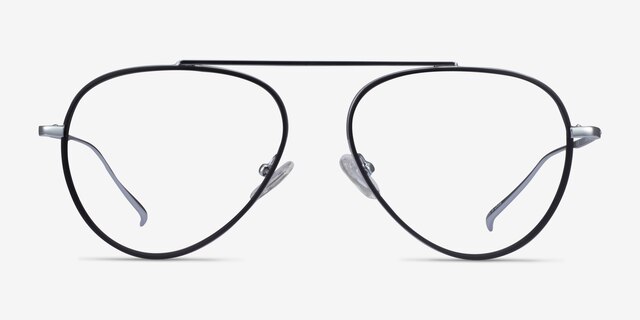 Cana Black  Silver MetalEyeglass Frames from EyeBuyDirect, Front View