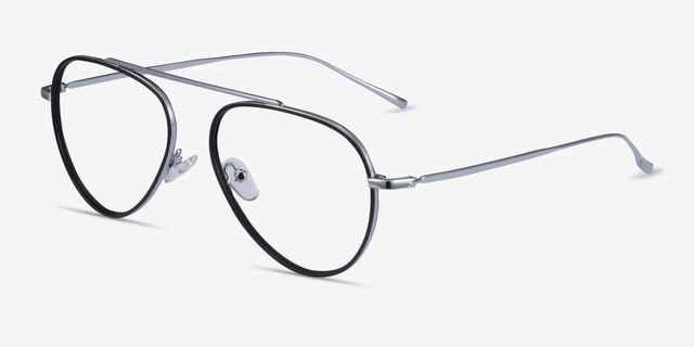 Cana Black  Silver MetalEyeglass Frames from EyeBuyDirect, Angle View