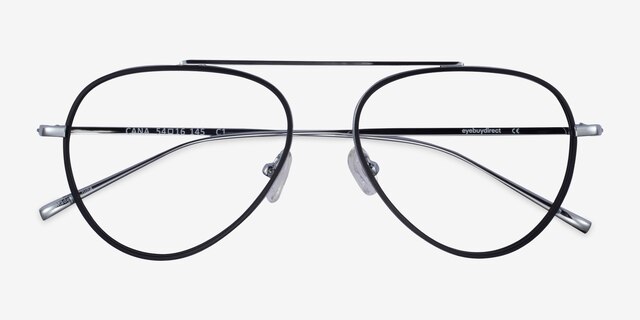 Cana Black  Silver MetalEyeglass Frames from EyeBuyDirect, Closed View