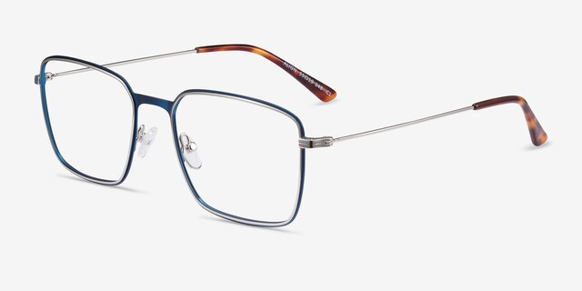 Align Blue & Silver MetalEyeglass Frames from EyeBuyDirect, Angle View