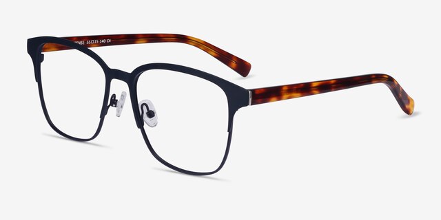 Intense Navy Blue & Tortoise Acetate-metalMontures de lunettes de vue d'EyeBuyDirect, Vue d'Angle