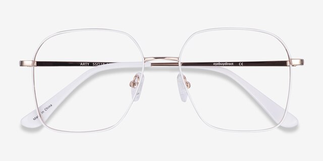 Arty White & Gold MétalMontures de lunettes de vue d'EyeBuyDirect, Vue Rapprochée