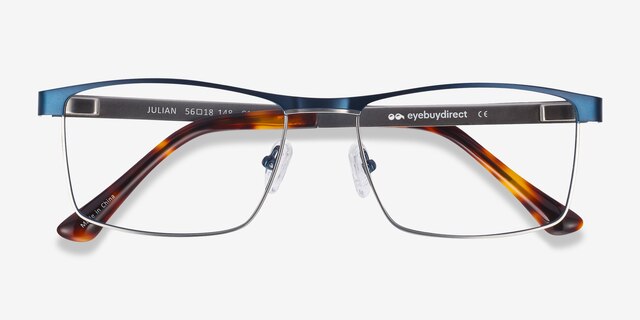 Julian Bleu MétalMontures de lunettes de vue d'EyeBuyDirect, Vue Rapprochée