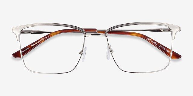 Nathaniel Argenté MétalMontures de lunettes de vue d'EyeBuyDirect, Vue Rapprochée