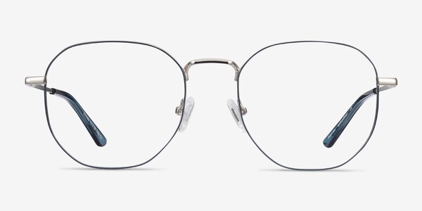 Ethan Navy & Silver Metal Eyeglass Frames