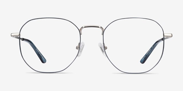 Ethan Navy & Silver MetalEyeglass Frames from EyeBuyDirect, Front View