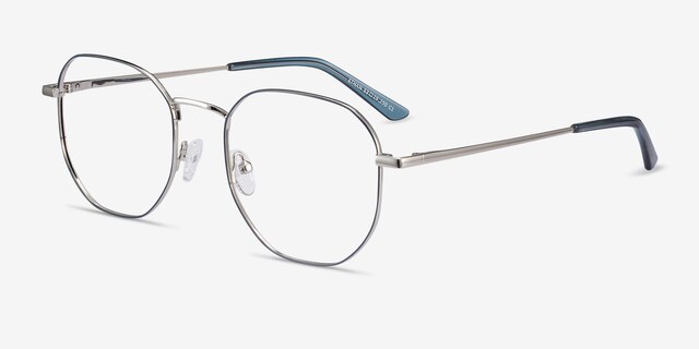 Ethan Navy & Silver MetalEyeglass Frames from EyeBuyDirect, Angle View