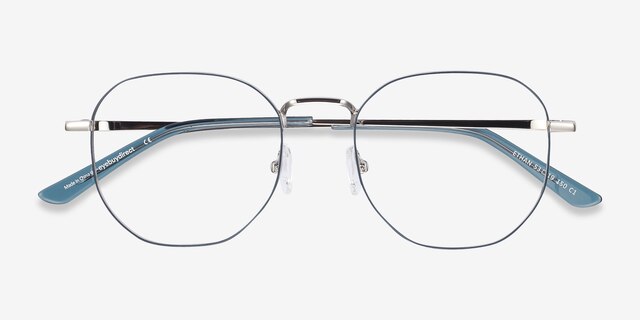 Ethan Navy & Silver MetalEyeglass Frames from EyeBuyDirect, Closed View